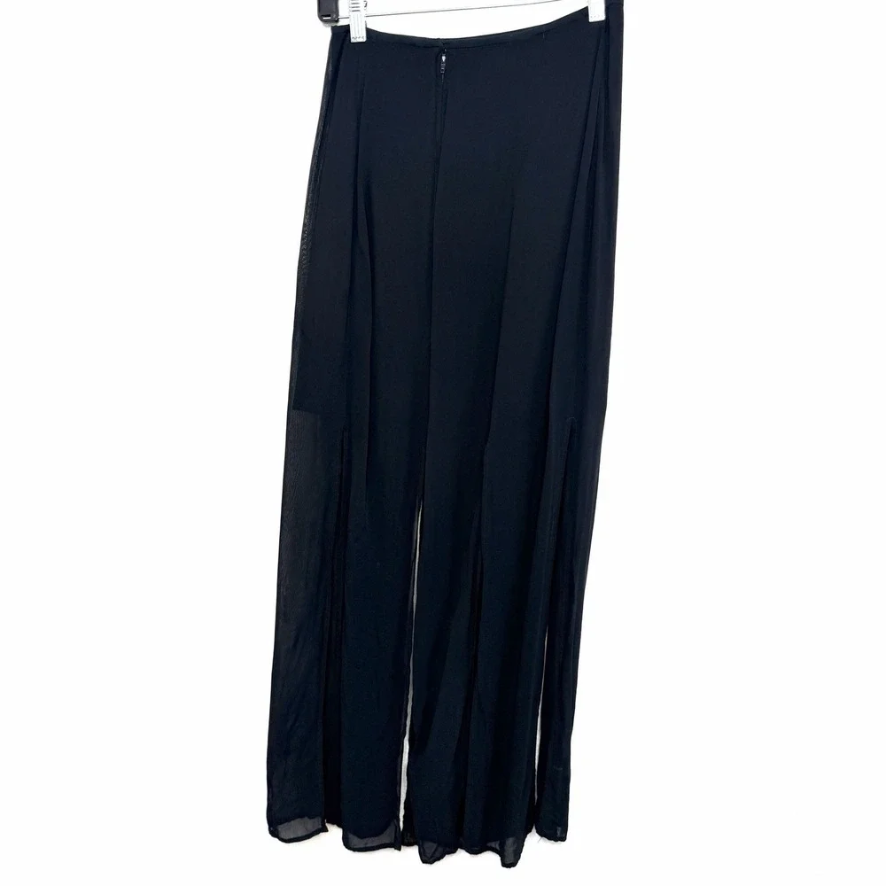 Vintage Tadashi Black Rayon Multi Slit Skirt Womens Size‎ 4 Old Money Mob Wife